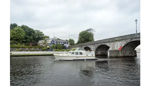 With our hire boat on the Shannon in Ireland
