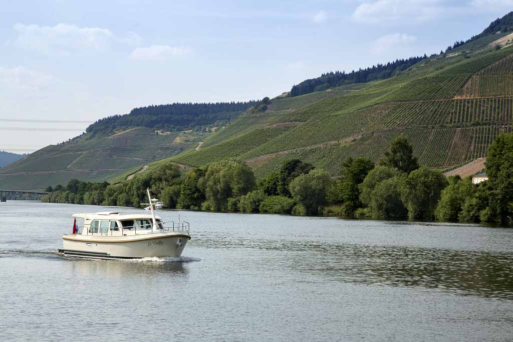 Wijnranken langs de Moezel gezien vanaf een Linssen motorjacht